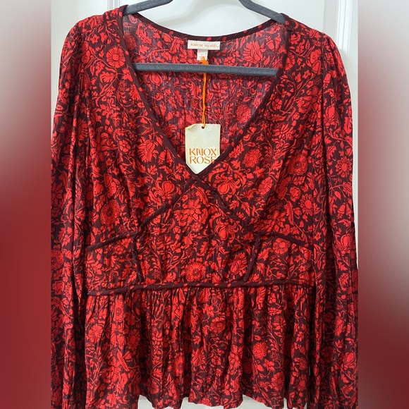 Knox Rose Red Floral Long Sleeve Embroidered Blouse L - Picture 5 of 12